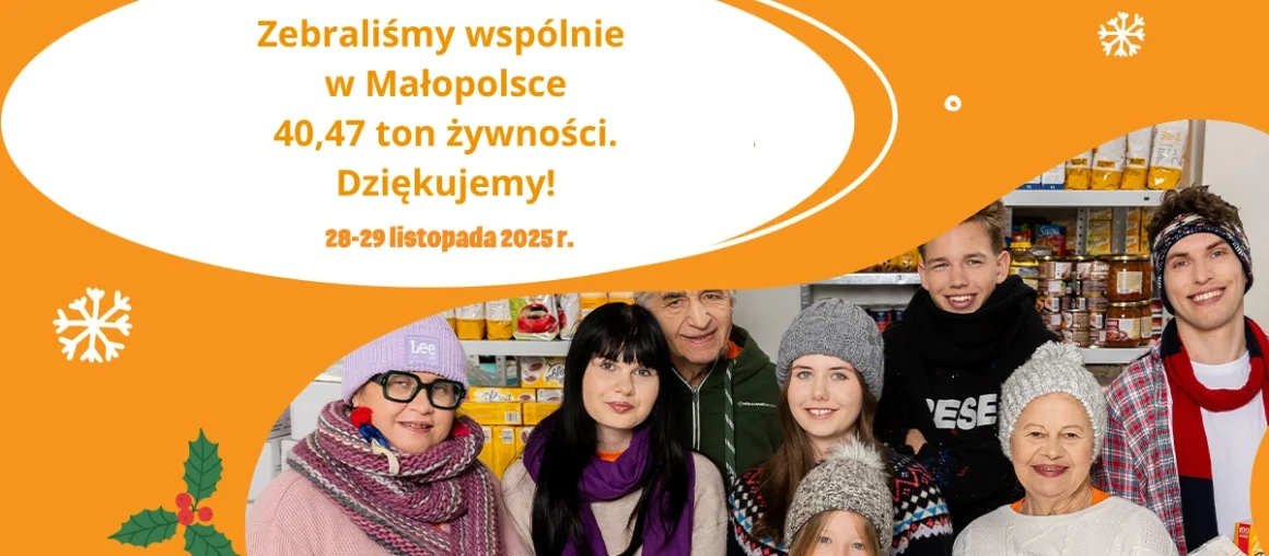 Rekordowy wynik Świątecznej Zbiórki Żywności w Małopolsce – 40,47 ton wsparcia dla potrzebujących